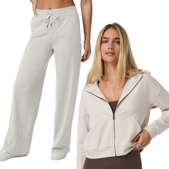 Vuori Pants - Vuori Halo Essential Wideleg Pants & Halo Zip Hoodie S Ecru Heather Set NWT $228